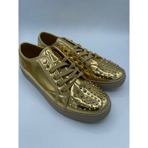 Faranzi Evans Gold Spiked Studded Metallic Sneakers Mens 9.5 F41604 Low Top Shoe